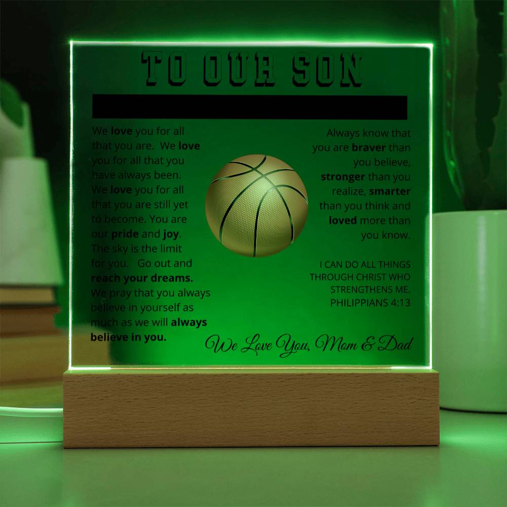 To Our Son - We Believe in You - Printed Acrylic Sign - Basketball