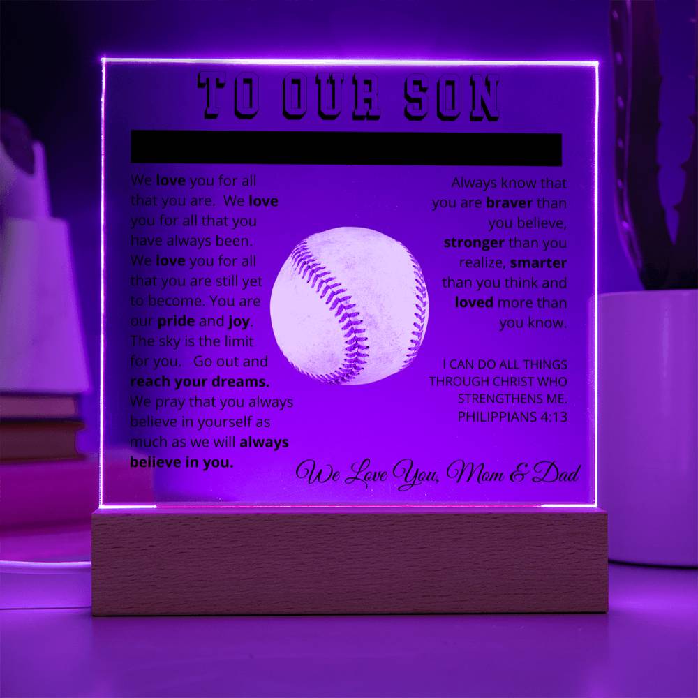 To Our Son - We Believe in You - Printed Acrylic Sign - Baseball