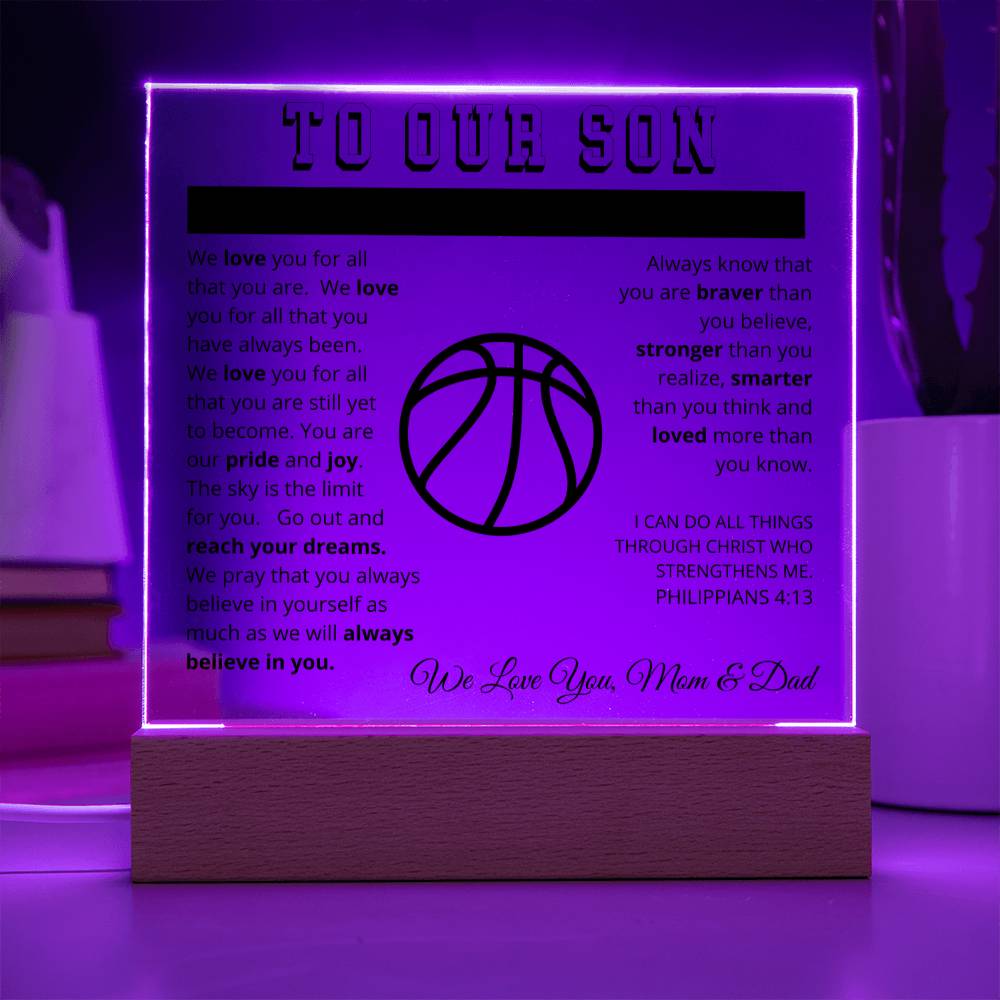 To Our Son - We Believe in You - Printed Acrylic Sign - Basketball