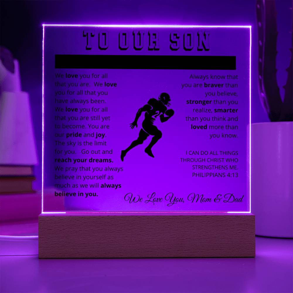 To Our Son - We Believe in You - Printed Acrylic Sign - Football