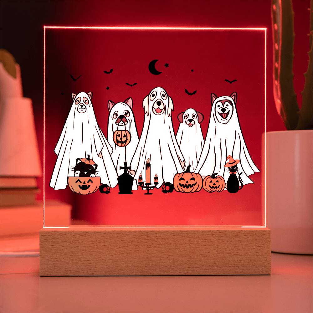 Funny Halloween Decor Indoor | Acrylic LED Night Light | Dog Pumpkin Ghost Graphic