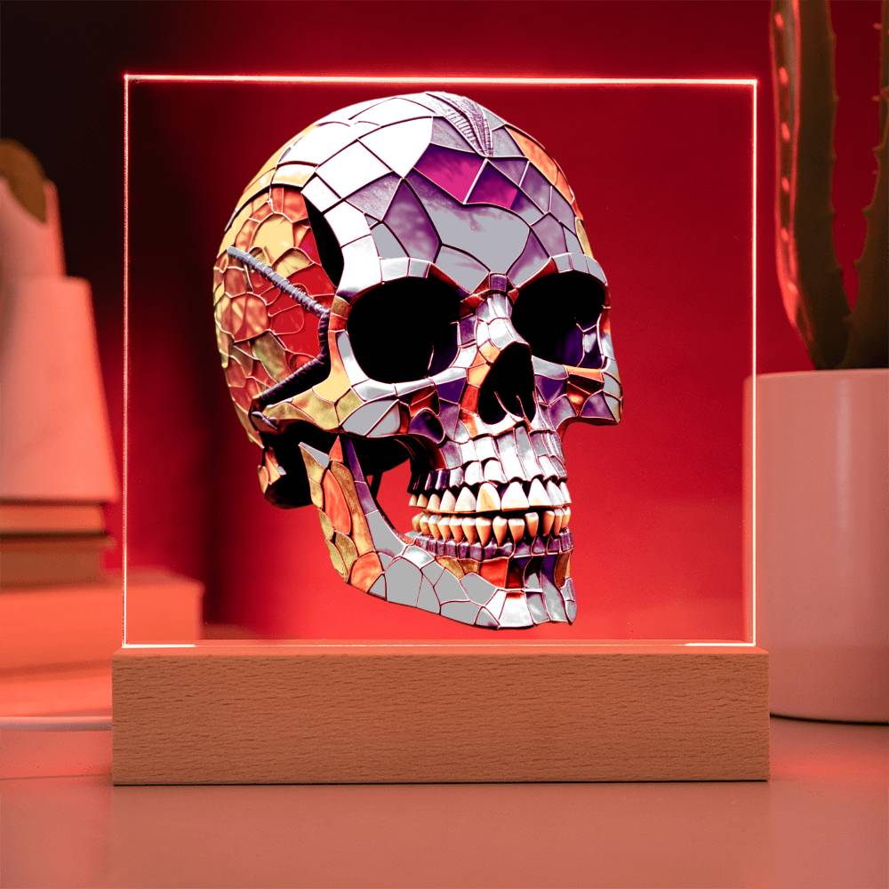 Halloween Decor Indoor | AI Skull Stained Glass Style | LED Night Light