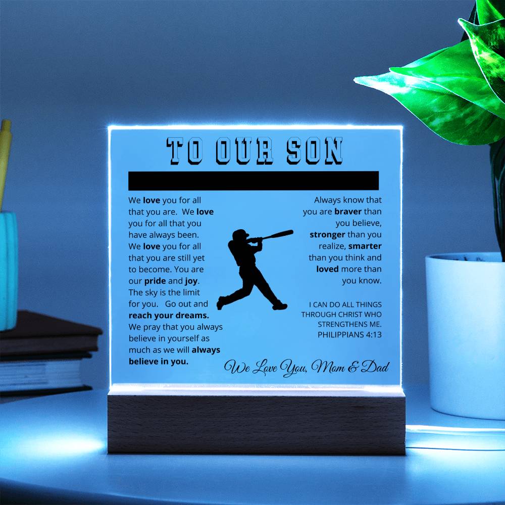 To Our Son - We Believe in You - Printed Acrylic Sign - Baseball Player