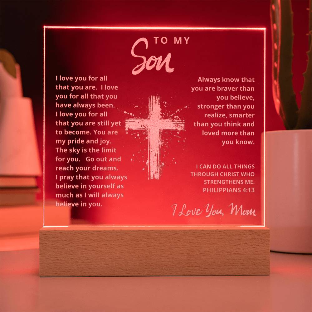 Engraved Acrylic Plaque - To My Son love Mom - I Believe in You
