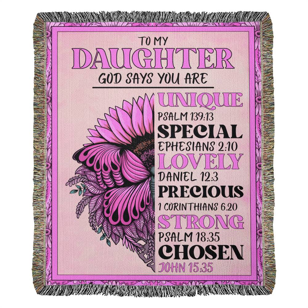 To My Daughter - God Says You Are - Cotton Yarn Woven Blanket - PINK