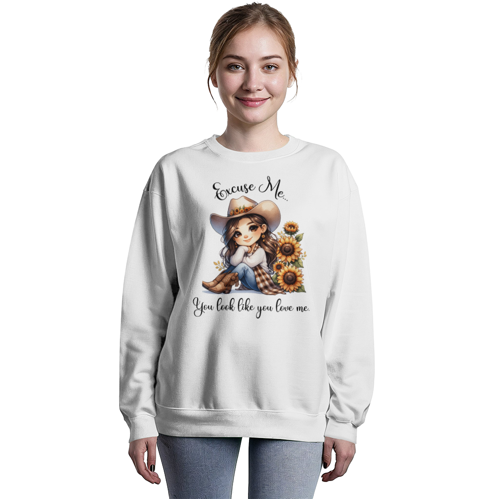 Excuse Me Sweatshirt - Cowgirl with Sunflowers