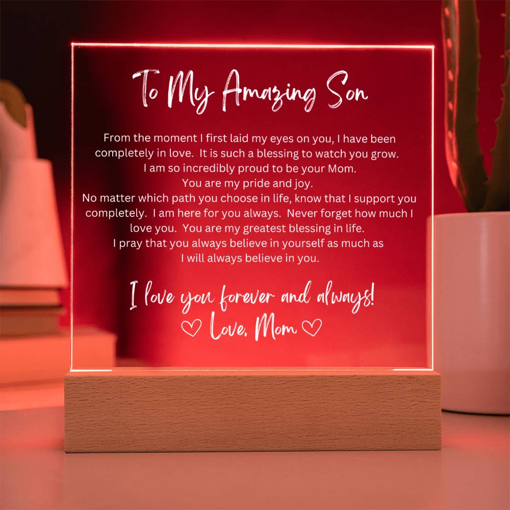 To My Amazing Son - Printed Acrylic - LED Base