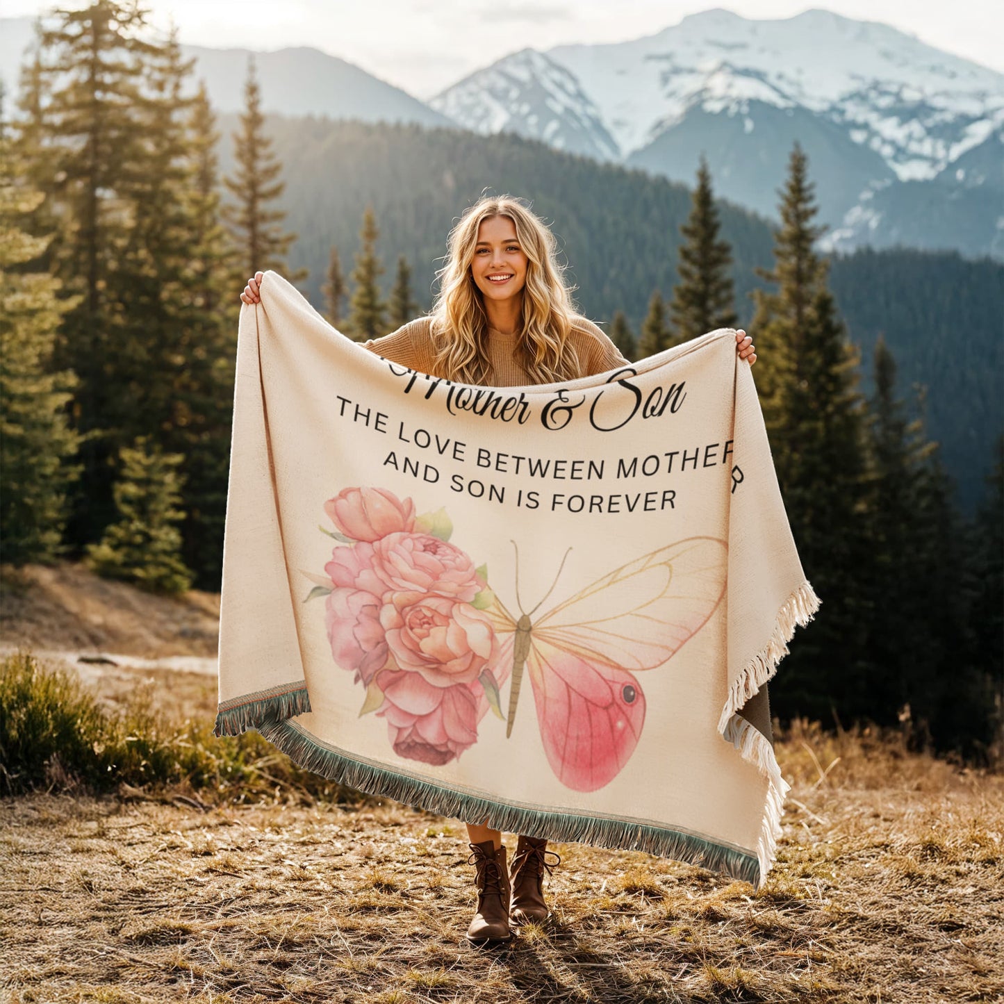 Mother and Son Printed Woven Blanket - Butterfly