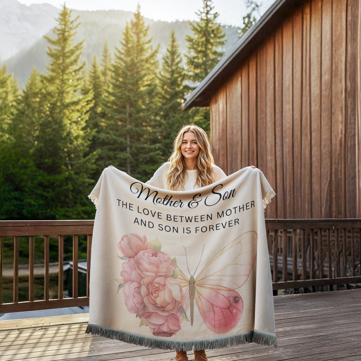 Mother and Son Printed Woven Blanket - Butterfly