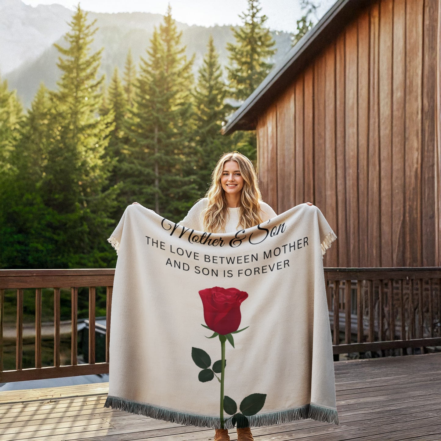 Mother and Son Printed Woven Blanket - Rose
