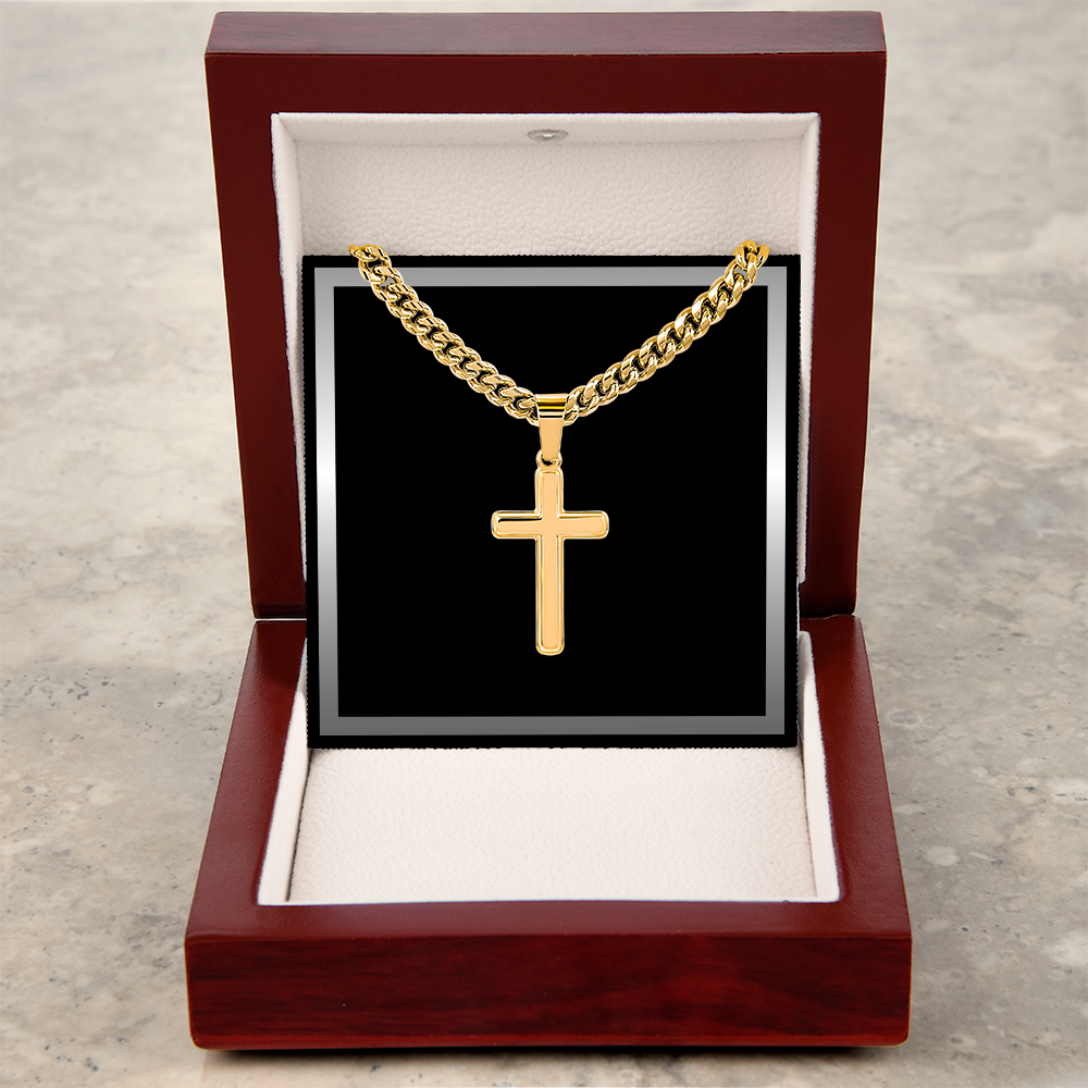 Artisan Gold or Silver Dipped Cross with Cuban Link Chain - Gift Box Included