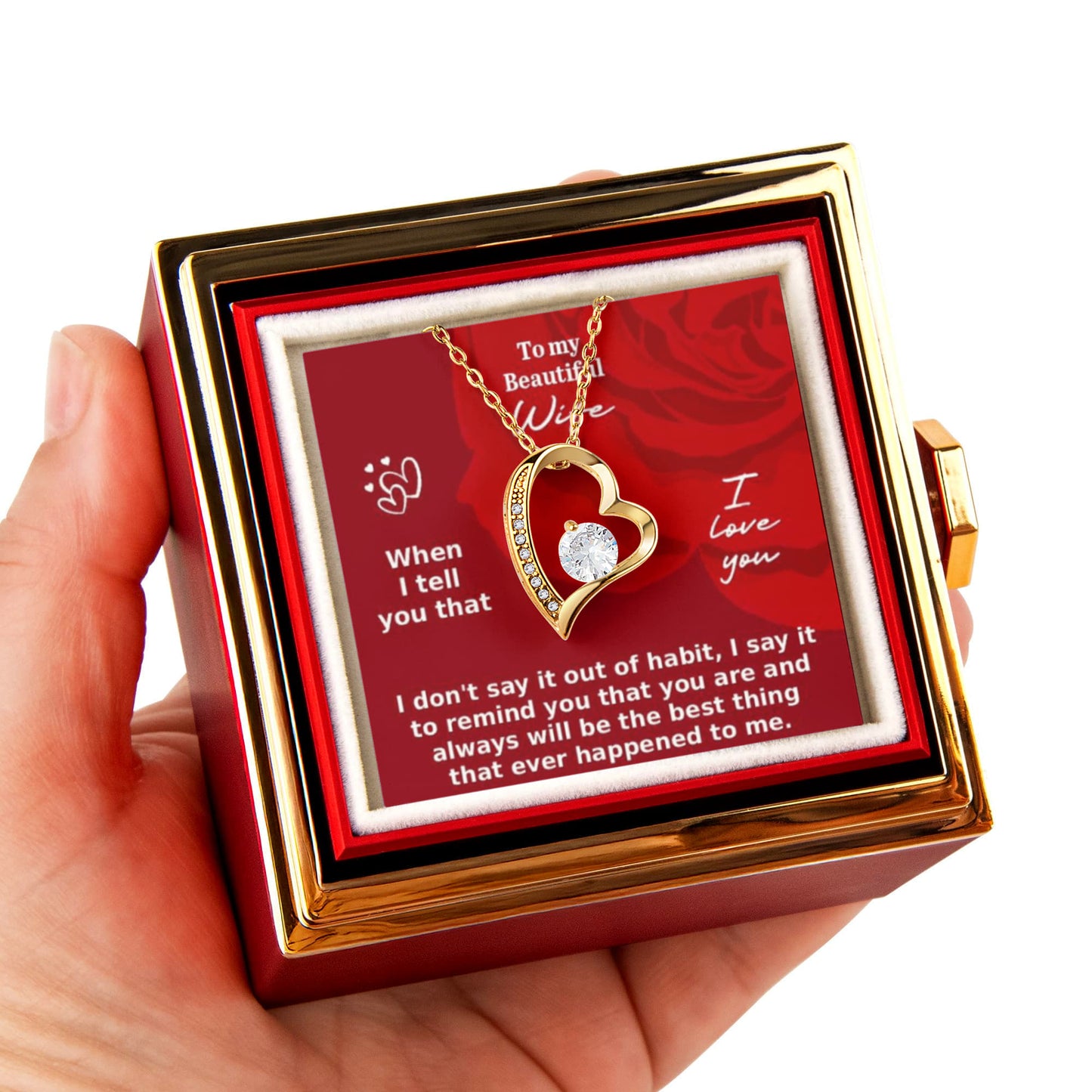 To My Beautiful Wife | Forever Love Necklace in Rose Gift Box with Message Card