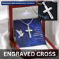 Engraved Cross Necklace - Personalized - Stainless Steel - 14k White Gold Finish