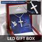 Engraved Cross Necklace - Personalized - Stainless Steel - 14k White Gold Finish