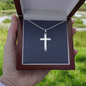 Summer Jewelry, Personalized Gift, Cross Necklace, Waterproof, Stainless Steel, 14k White Gold
