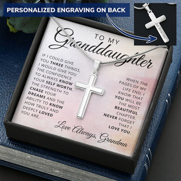Granddaughter Necklace - Never Forget - Engraved Cross Necklace