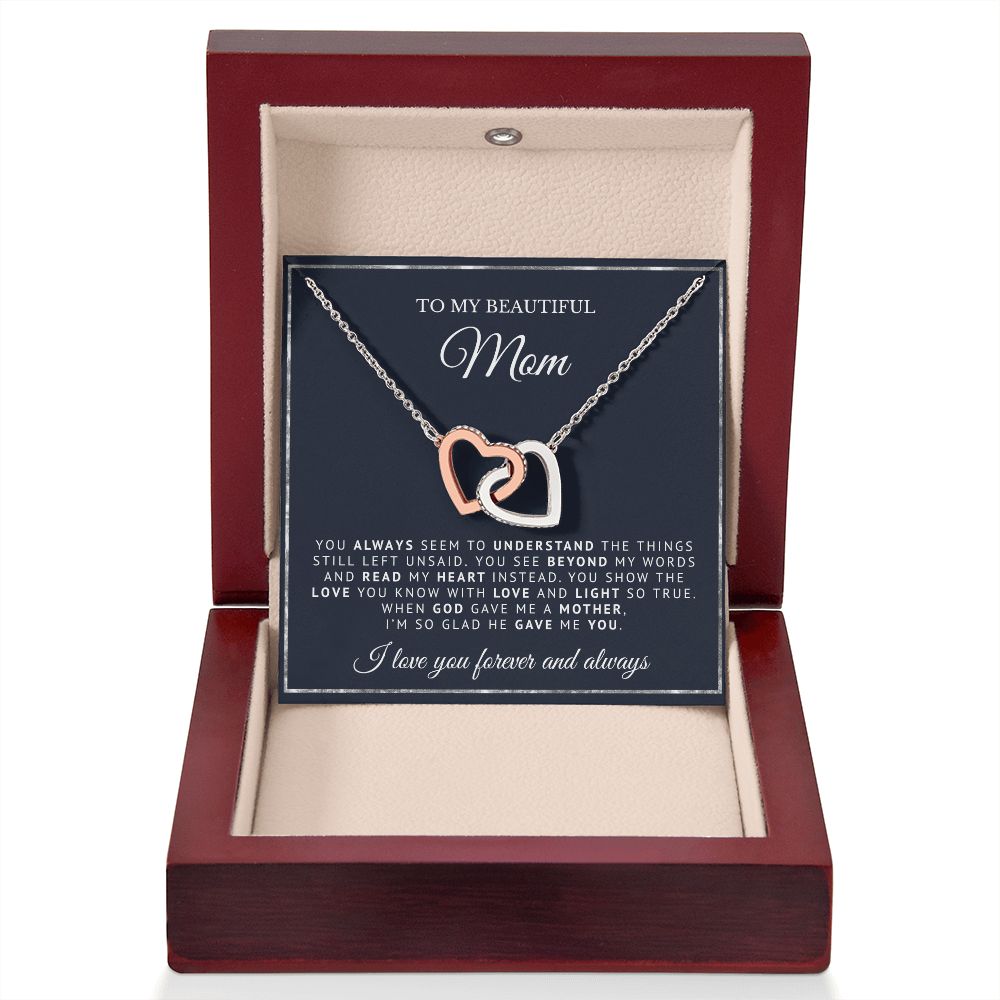 To My Beautiful Mom | God Gave Me A Mother | Intelocking Hearts Necklace