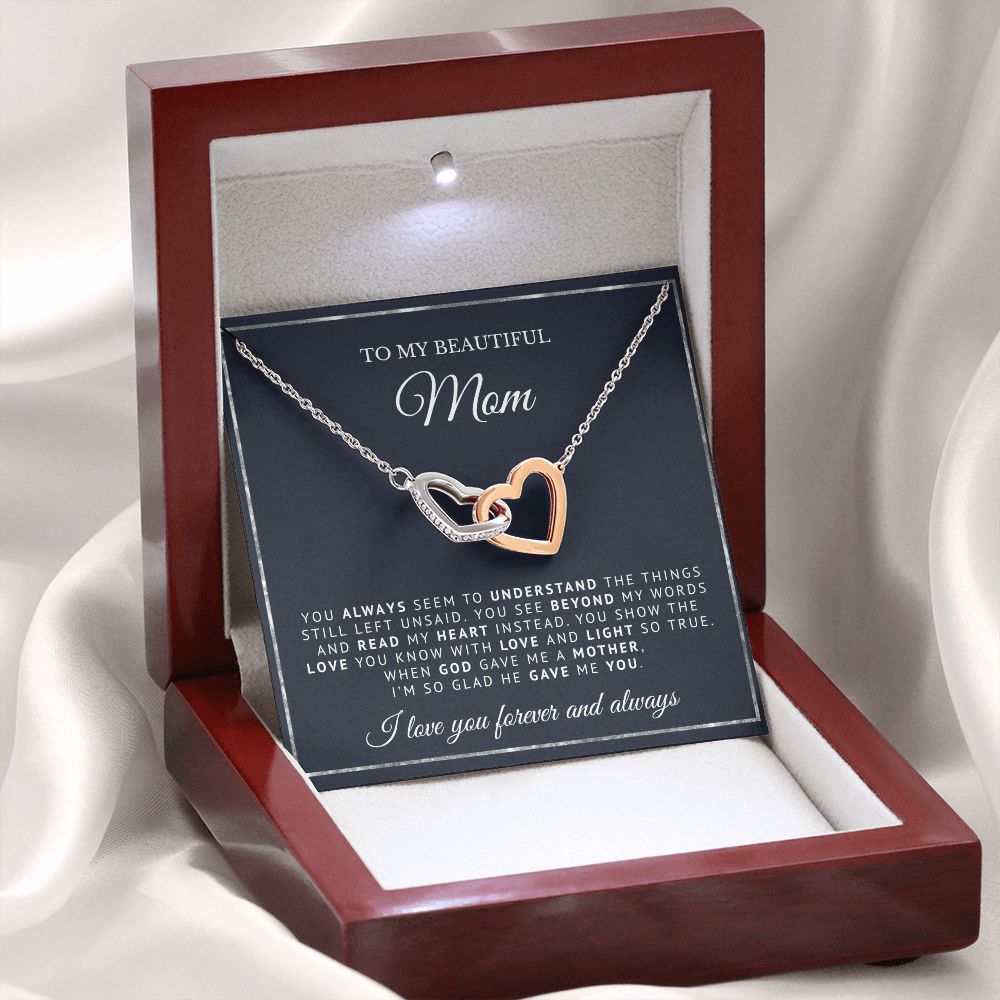 To My Beautiful Mom | God Gave Me A Mother | Intelocking Hearts Necklace
