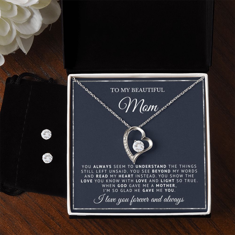 To My Beautiful Mom | God Gave Me A Mother | Forever Love Necklace and Earring Gift Set