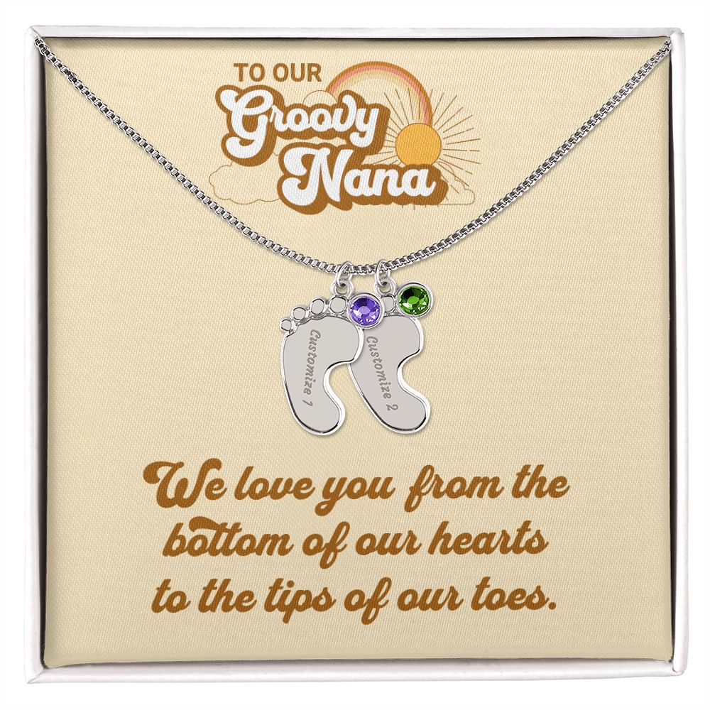 To Our Groovy Nana | Personalized Baby Foot with Birthstone
