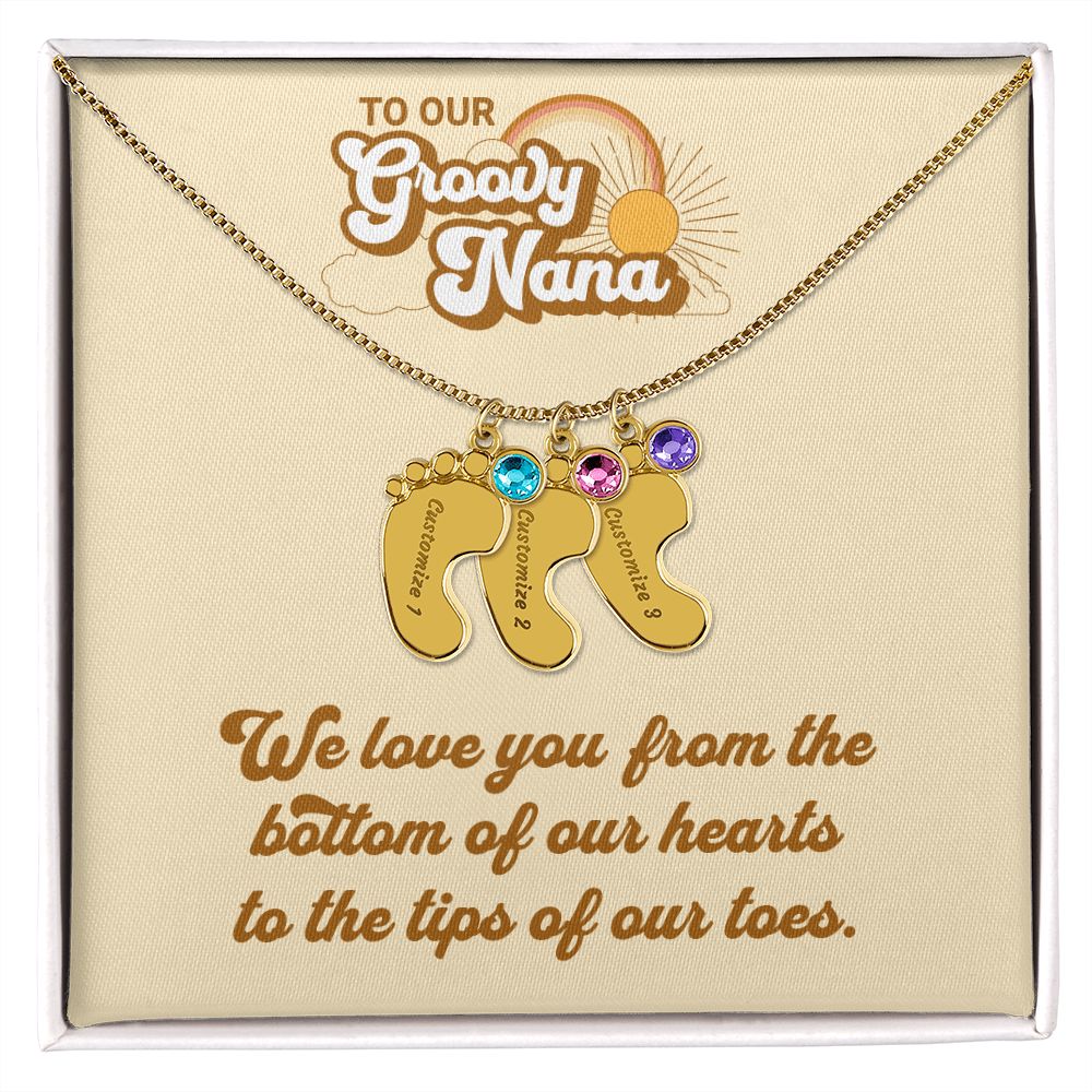 To Our Groovy Nana | Personalized Baby Foot with Birthstone