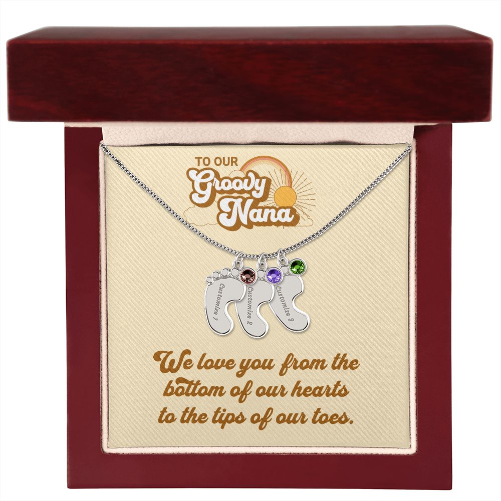 To Our Groovy Nana | Personalized Baby Foot with Birthstone