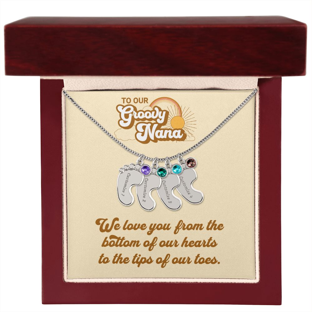 To Our Groovy Nana | Personalized Baby Foot with Birthstone
