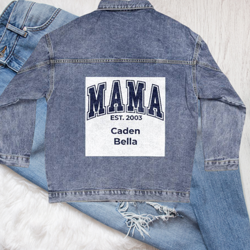 Custom Mama Jacket with Kids Names and Established Year | Oversized Denim Jacket