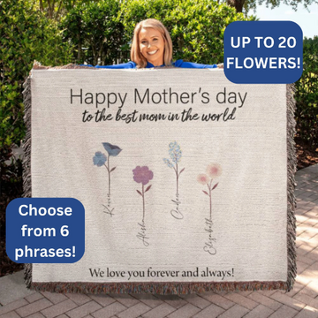 Happy Mothers Day -  Woven Blanket - Mamas Garden - Personalize with Names, Text and Flowers!