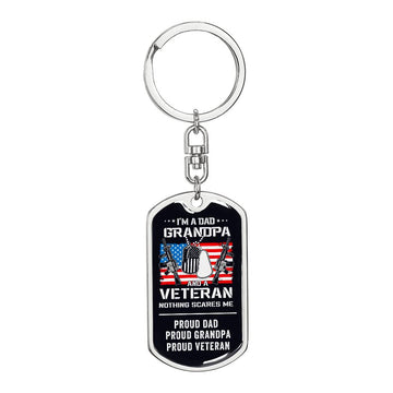 Grandpa Proud Veteran Dog Tag Key Chain