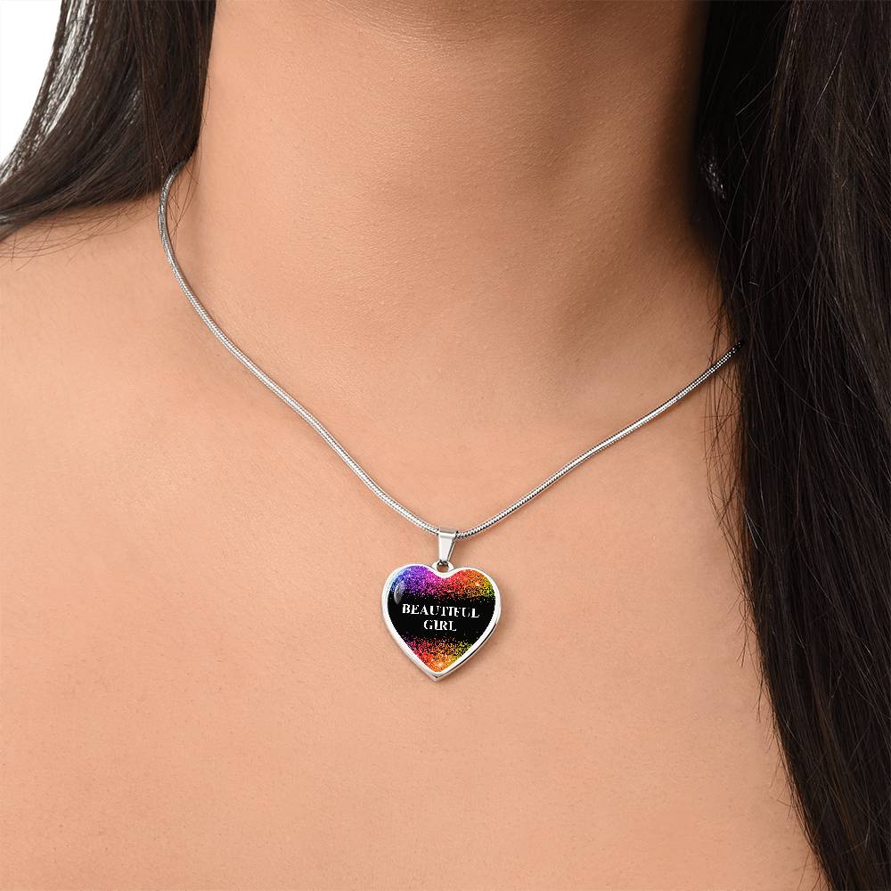 Beautiful Girl Graphic Heart Pendant Necklace