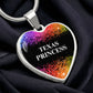 Texas Princess Graphic Heart Pendant Necklace