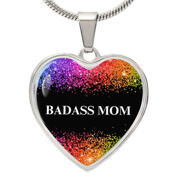 Badass Mom Heart Graphic Pendant Necklace