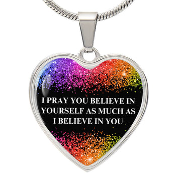 I  Believe in You Engraved Graphic Heart Pendant Necklace