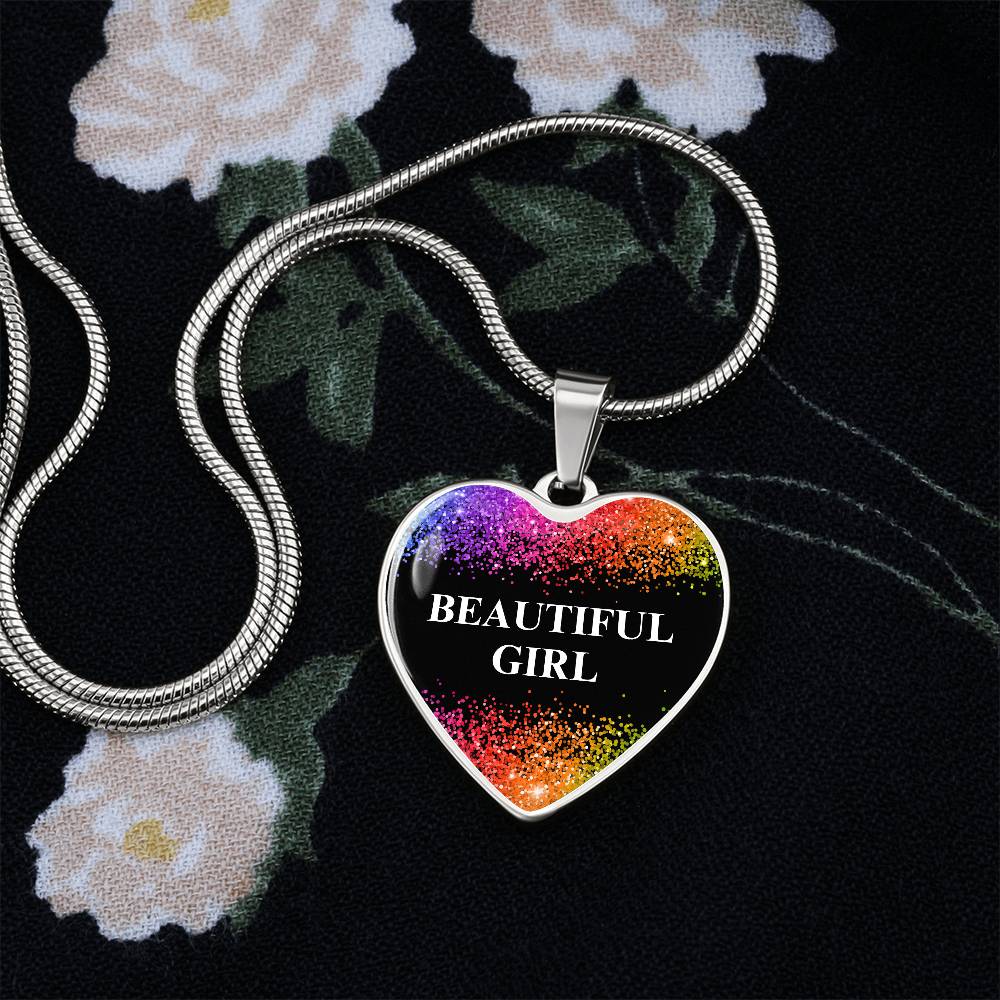 Beautiful Girl Graphic Heart Pendant Necklace