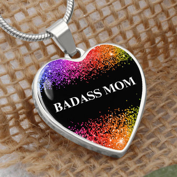 Badass Mom Heart Graphic Pendant Necklace