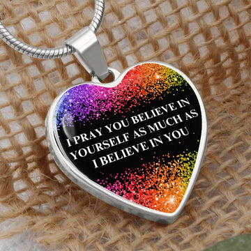 I  Believe in You Engraved Graphic Heart Pendant Necklace
