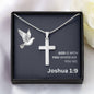 Engraved Cross Necklace - Joshua 1 9