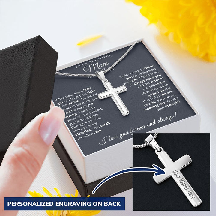 Mother of the Bride Gift from Daughter | Personalized Engraved Cross Necklace