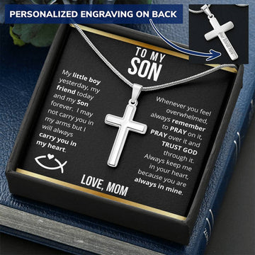 To My Son from Mom - My Little Boy Laser Engraved Cross Necklace