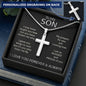 To My Son Engraved Cross Necklace - Proud and Blessed