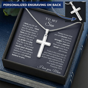 Bible Verse - Gift for Son from Mom - Engraved Cross Necklace