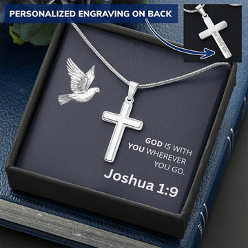 Engraved Cross Necklace - Joshua 1 9