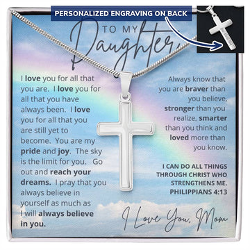 Personalized Cross Necklace - I Believe in You - To My Mom