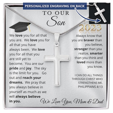 Graduation Gift for Son | We Believe in You | Personalized Cross Necklace
