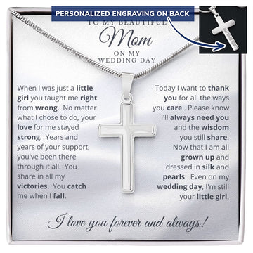 Mother of the Bride Gift from Daughter | Personalized Engraved Cross Necklace