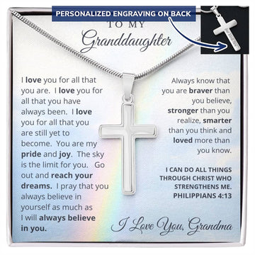Personalized Cross Necklace - I Believe in You - To My Granddaughter