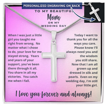 Mother of the Bride Gift from Daughter | Engraved Personalized Cross Necklace