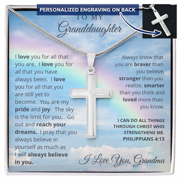 Personalized Cross Necklace - I Believe in You - To My Granddaughter