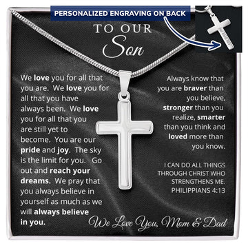 To Our Son | We Believe in You | Personalized Cross Necklace